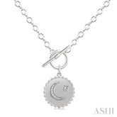 1/20 Ctw Moon & Star Medallion Toggle Single Cut Diamond Fashion Necklace in Sterling Silver